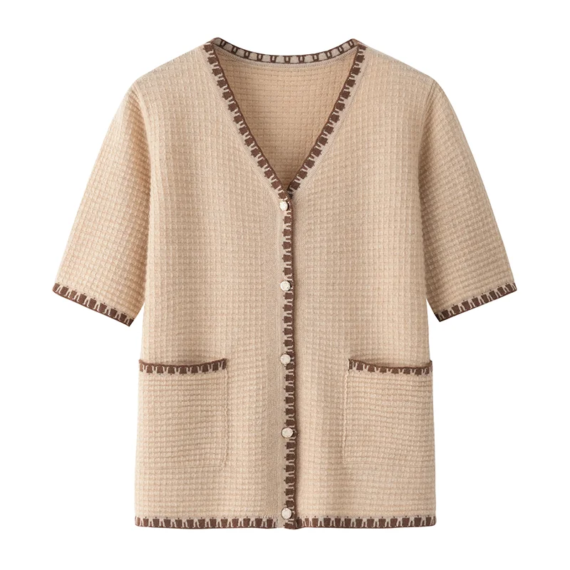 Cashmere button-front cardigan — Black Short sleeve