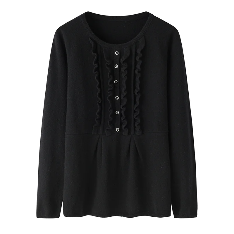 100% Cashmere, Cashmere crew-neck sweater — Black Cable, 14–15.5µm, Cashmere Garment / Women — detail view 3
