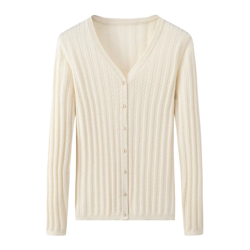 100% Cashmere, Cashmere button-front cardigan — White, 14–15.5µm, Cashmere Garment / Women — detail view 3