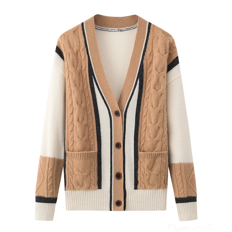Cashmere button-front cardigan — Black Colour-block