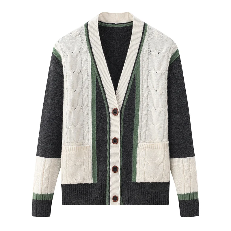 100% Cashmere, Cashmere button-front cardigan — Black Colour-block, 14–15.5µm, Cashmere Garment / Women — detail view 3