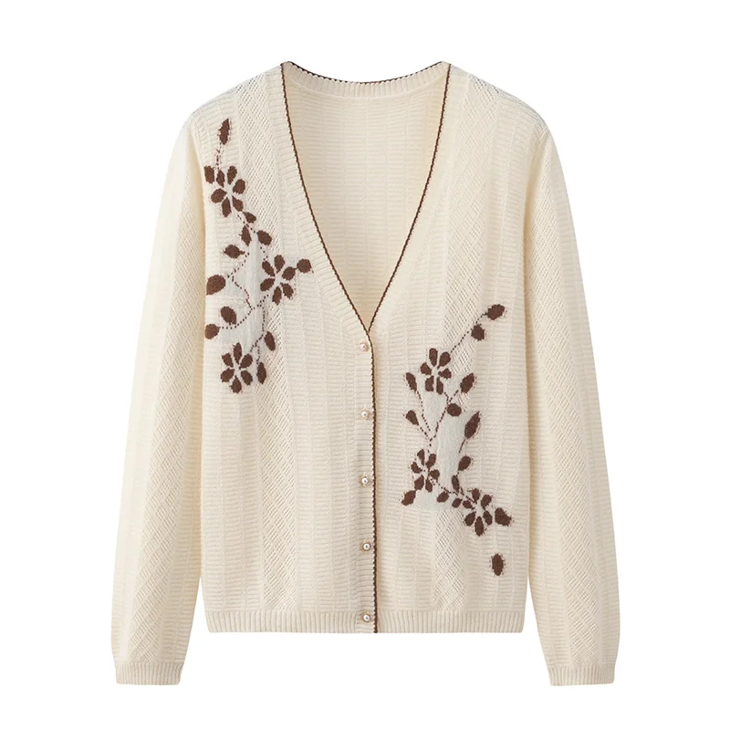 Cashmere button-front cardigan — Black Embroidered