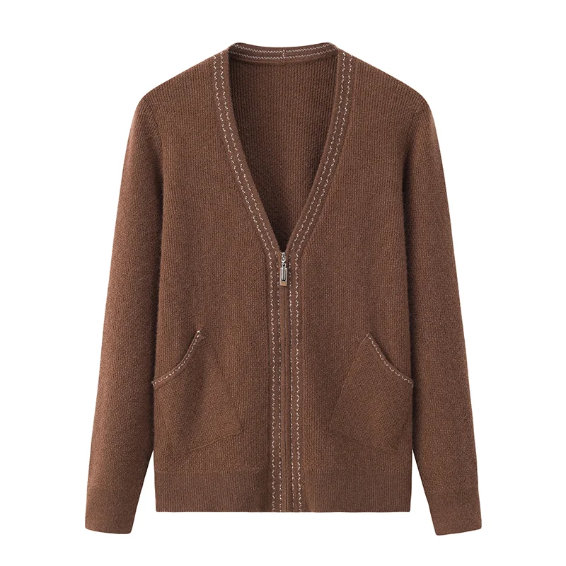 Cashmere button-front cardigan — Navy Deep V