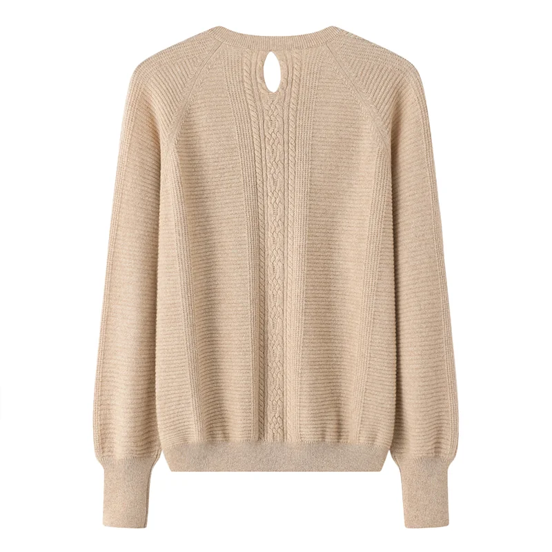 100% Cashmere, Cashmere crew-neck sweater — Camel, 14–15.5µm, Cashmere Garment / Women — detail view 2