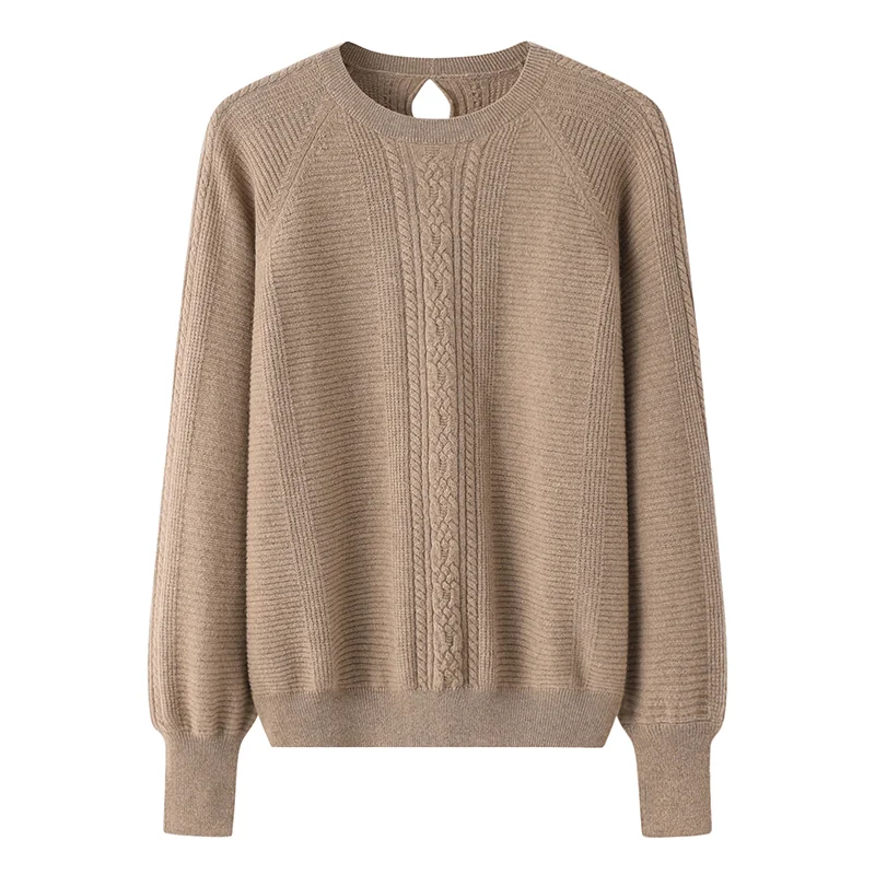 100% Cashmere, Cashmere crew-neck sweater — Camel, 14–15.5µm, Cashmere Garment / Women — detail view 3