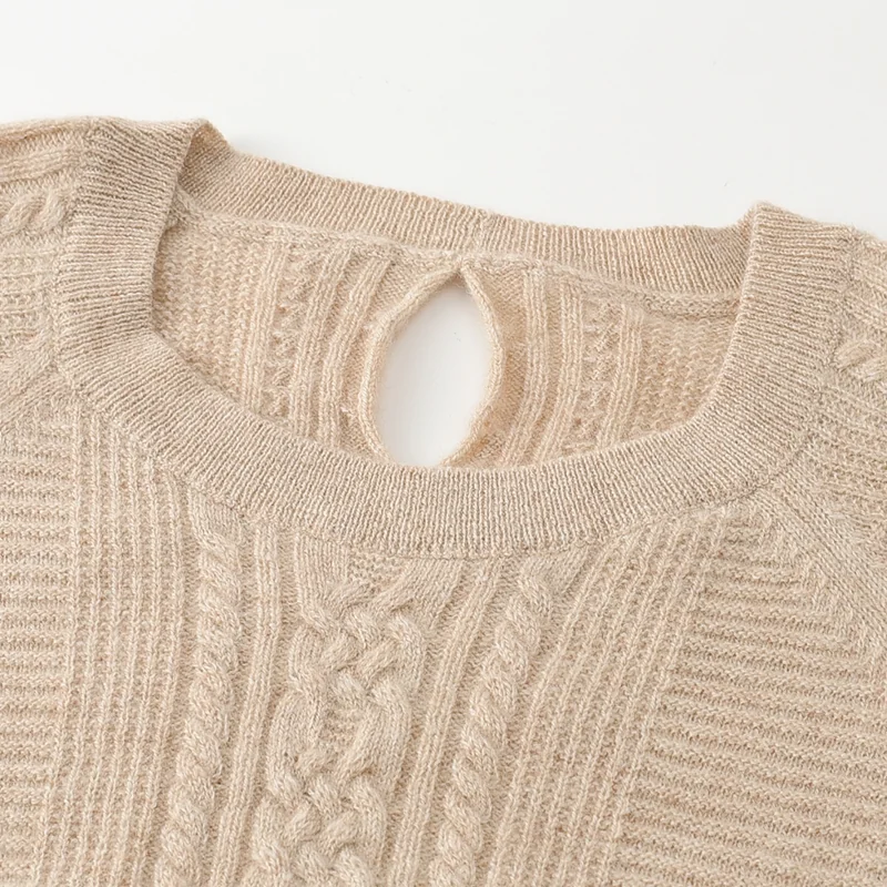 100% Cashmere, Cashmere crew-neck sweater — Camel, 14–15.5µm, Cashmere Garment / Women — detail view 7