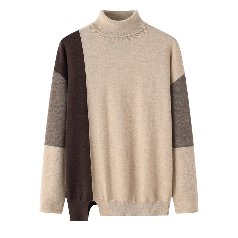 Cashmere crew-neck sweater — Grey Colour-block