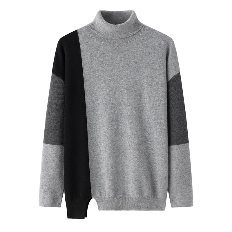 100% Cashmere, Cashmere crew-neck sweater — Grey Colour-block, 14–15.5µm, Cashmere Garment / Women — detail view 3