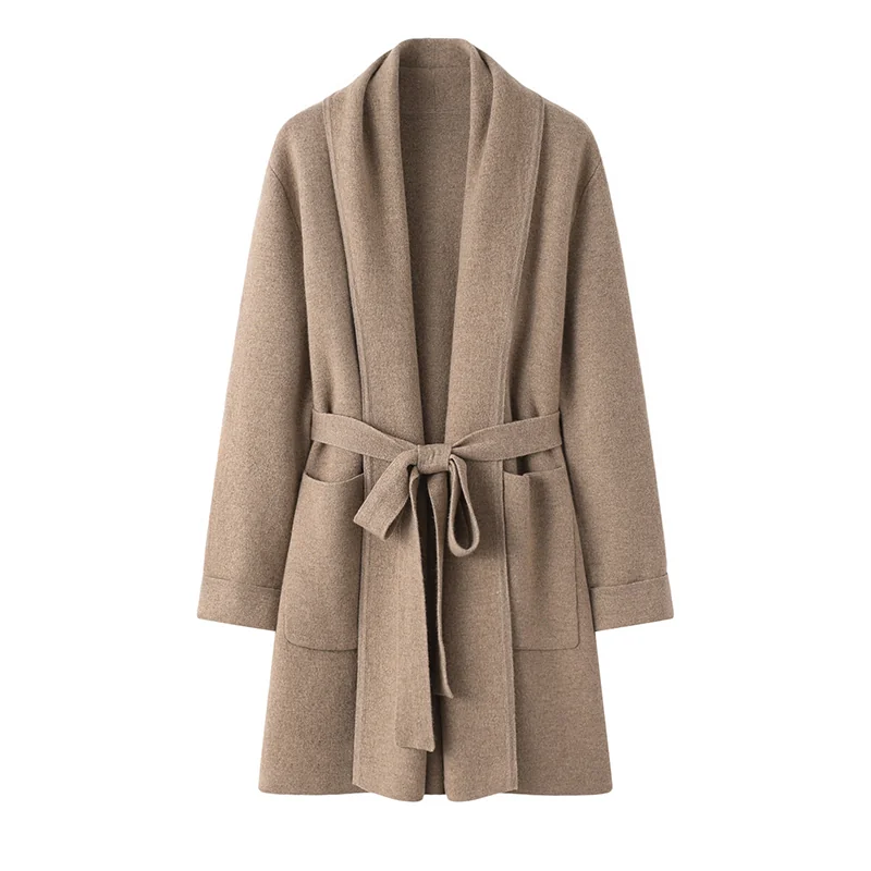 Cashmere crew-neck sweater — Grey Tie-waist