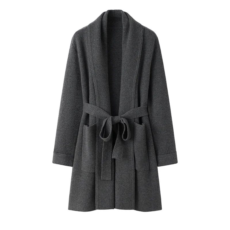 100% Cashmere, Cashmere crew-neck sweater — Grey Tie-waist, 14–15.5µm, Cashmere Garment / Women — detail view 3
