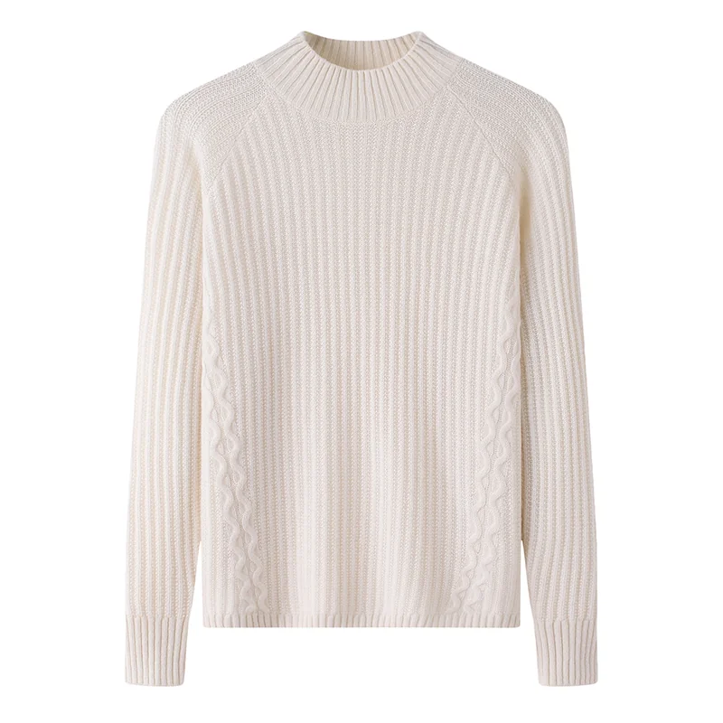 100% Cashmere, Cashmere crew-neck sweater — White, 14–15.5µm, Cashmere Garment / Women — detail view 3