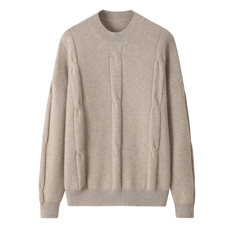 100% Cashmere, Cashmere crew-neck sweater — Camel, 14–15.5µm, Cashmere Garment / Women — detail view 3