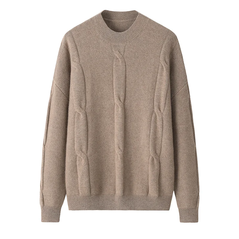 100% Cashmere, Cashmere crew-neck sweater — Camel, 14–15.5µm, Cashmere Garment / Women — detail view 4