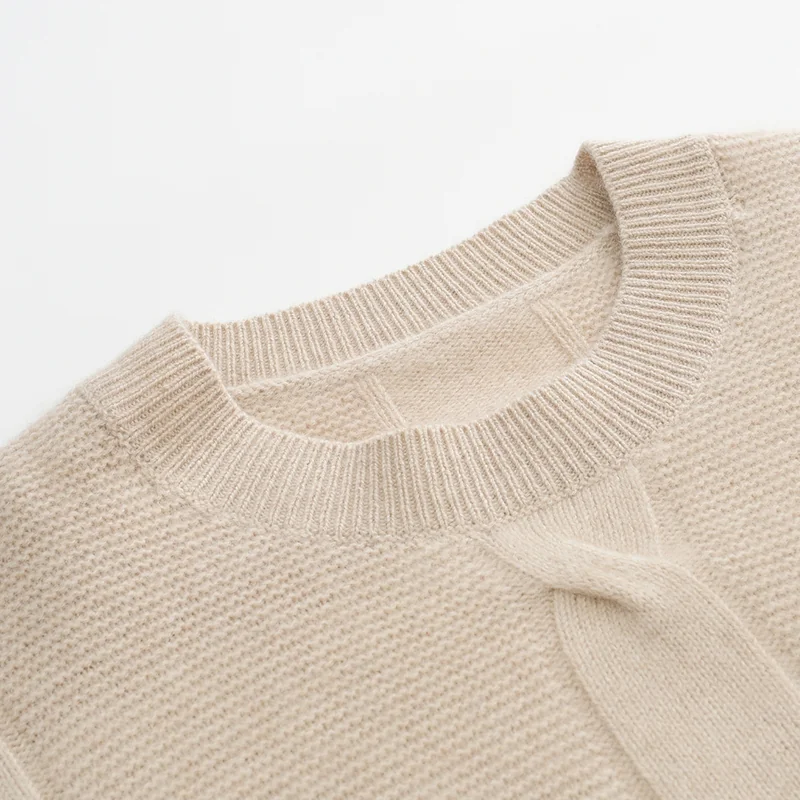 100% Cashmere, Cashmere crew-neck sweater — Camel, 14–15.5µm, Cashmere Garment / Women — detail view 8