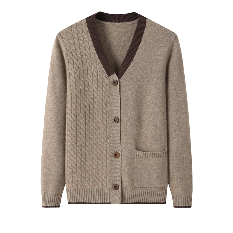 100% Cashmere, Cashmere button-front cardigan — Camel, 14–15.5µm, Cashmere Garment / Women — detail view 3