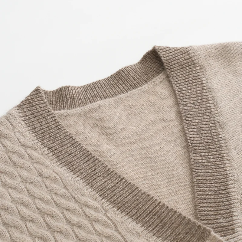 100% Cashmere, Cashmere button-front cardigan — Camel, 14–15.5µm, Cashmere Garment / Women — detail view 6