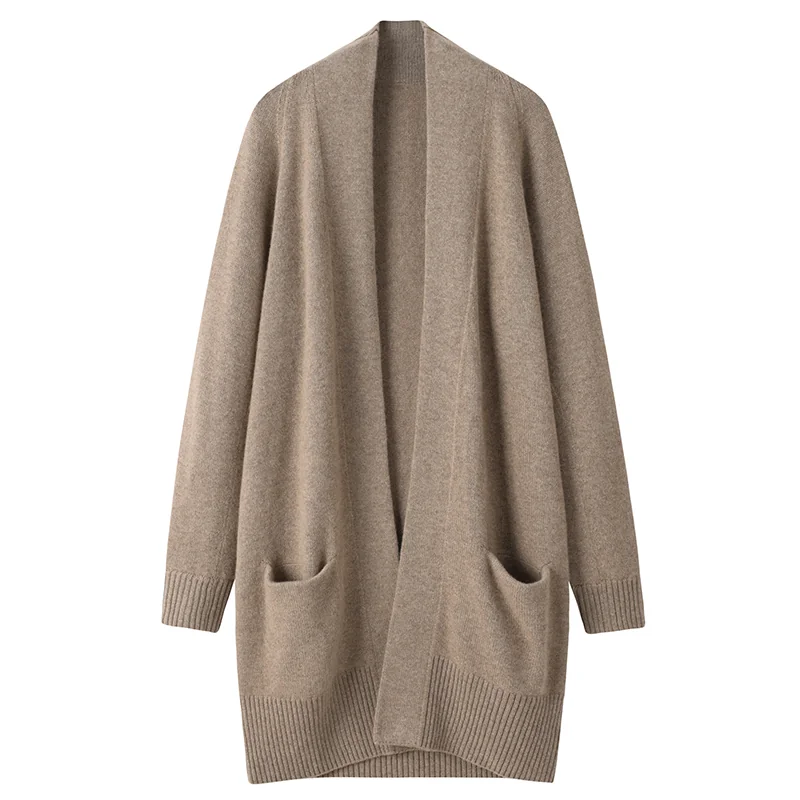 Cashmere button-front cardigan — Grey Long cardigan