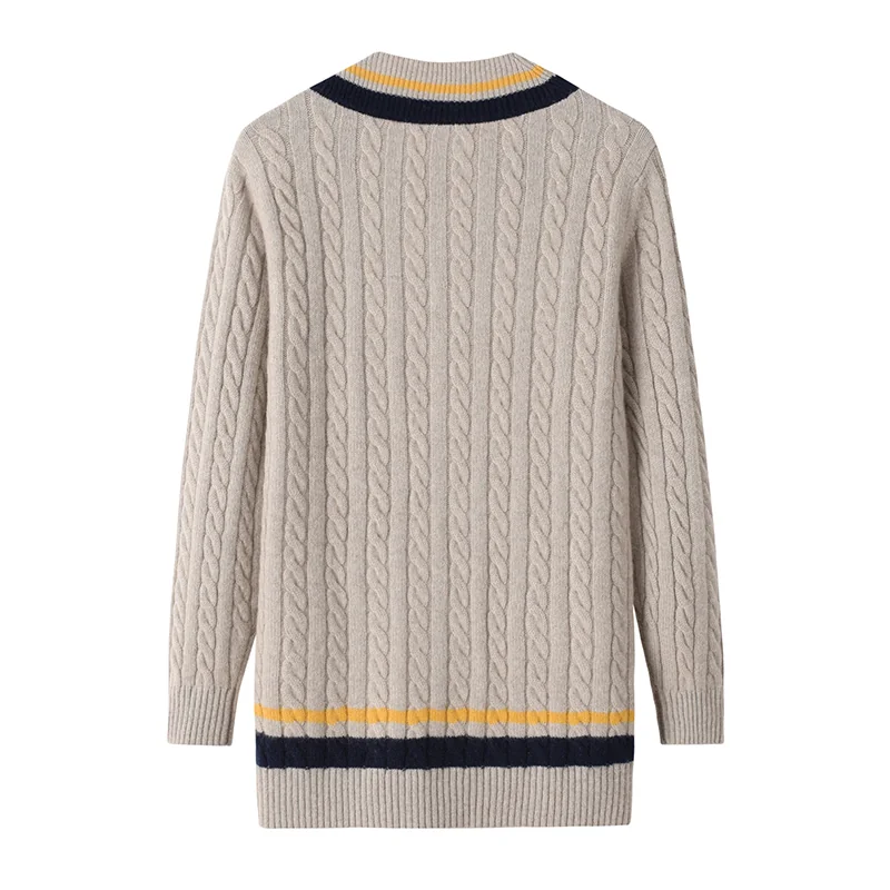 100% Cashmere, Cashmere crew-neck sweater — Contrast trim, 14–15.5µm, Cashmere Garment / Women — detail view 2