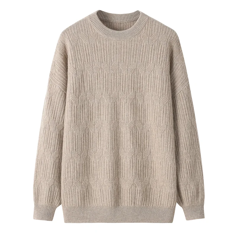 100% Cashmere, Cashmere crew-neck sweater — Camel, 14–15.5µm, Cashmere Garment / Women — detail view 3