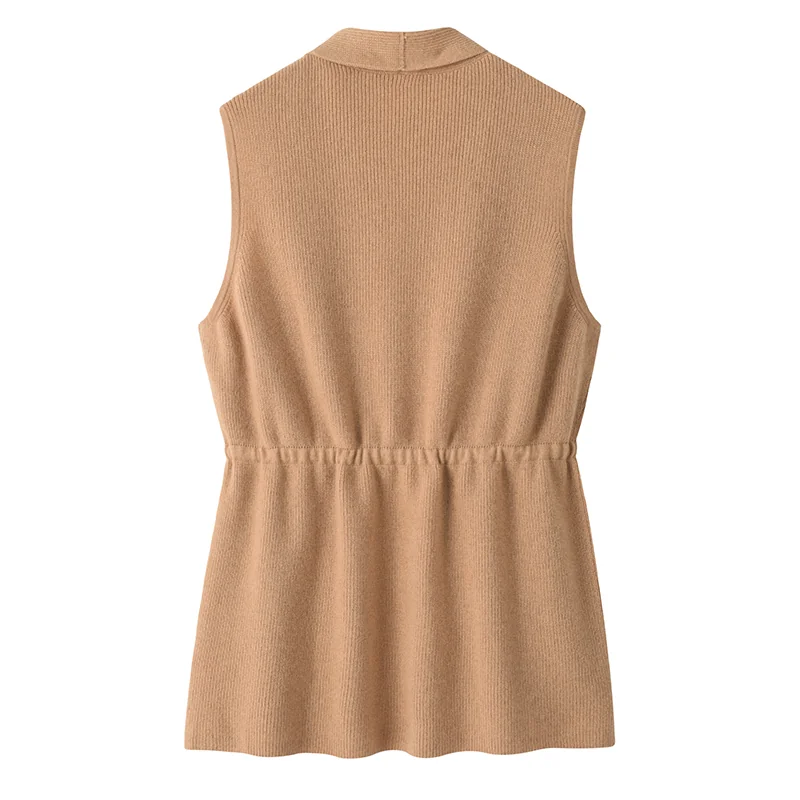 100% Cashmere, Cashmere sleeveless vest — Grey Long vest, 14–15.5µm, Cashmere Garment / Women — detail view 2