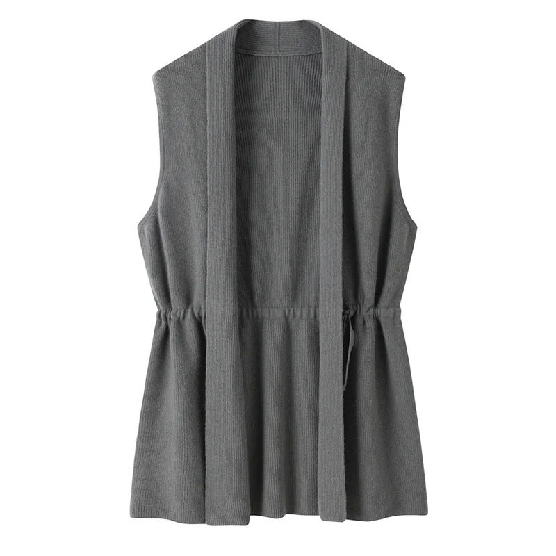 100% Cashmere, Cashmere sleeveless vest — Grey Long vest, 14–15.5µm, Cashmere Garment / Women — detail view 3