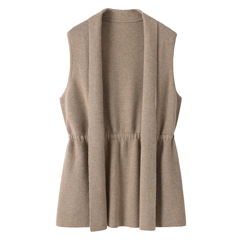 100% Cashmere, Cashmere sleeveless vest — Grey Long vest, 14–15.5µm, Cashmere Garment / Women — detail view 5