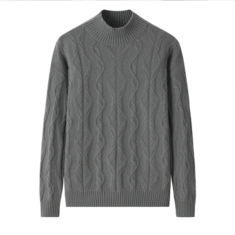 100% Cashmere, Cashmere crew-neck sweater — Grey Cable, 14–15.5µm, Cashmere Garment / Women — detail view 3