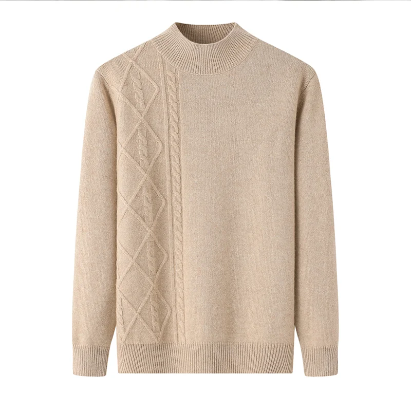 100% Cashmere, Cashmere crew-neck sweater — Beige Deep V, 14–15.5µm, Cashmere Garment / Women — detail view 3