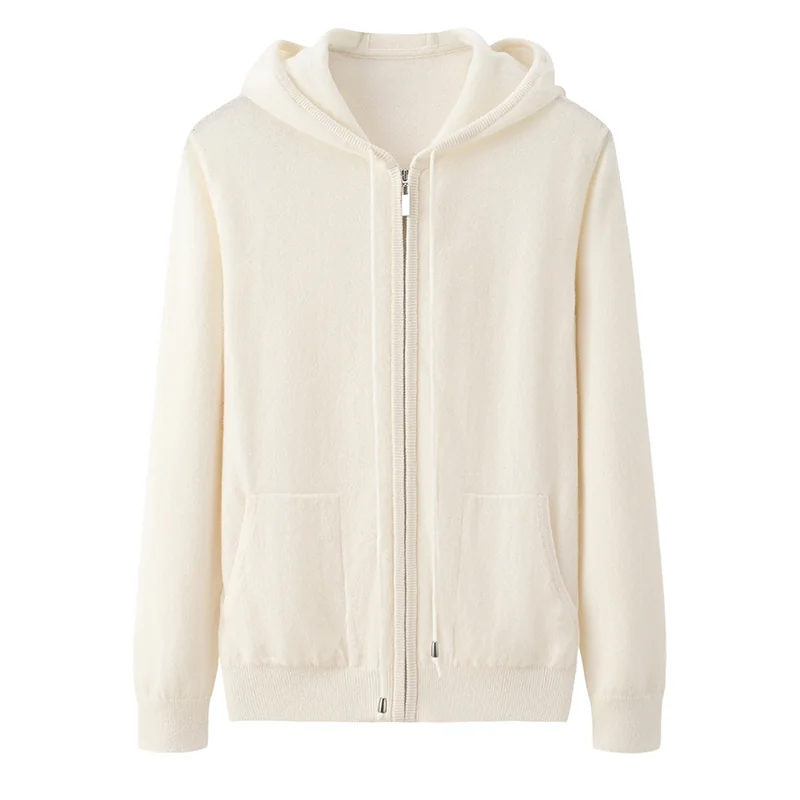 Cashmere hooded cardigan — Grey Zip