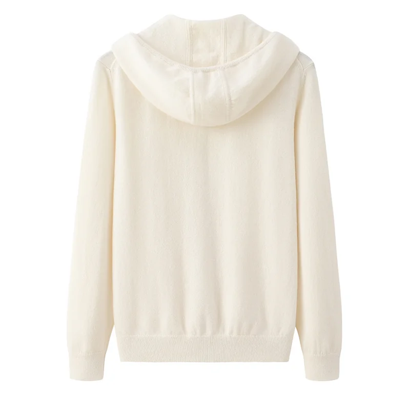 100% Cashmere, Cashmere hooded cardigan — Grey Zip, 14–15.5µm, Cashmere Garment / Women — detail view 2