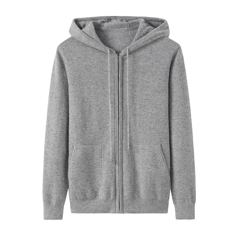 100% Cashmere, Cashmere hooded cardigan — Grey Zip, 14–15.5µm, Cashmere Garment / Women — detail view 3