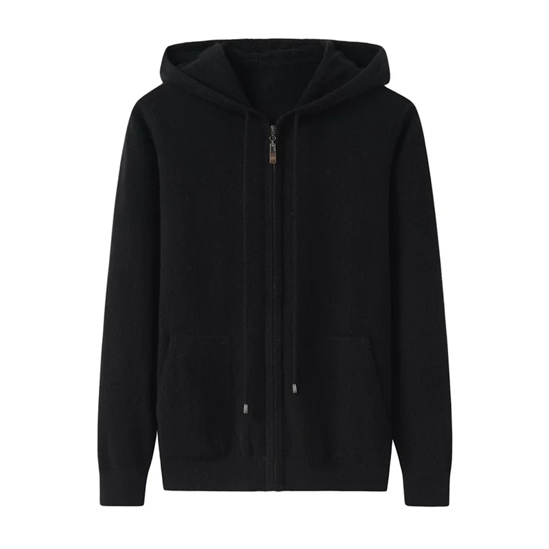 100% Cashmere, Cashmere hooded cardigan — Grey Zip, 14–15.5µm, Cashmere Garment / Women — detail view 4