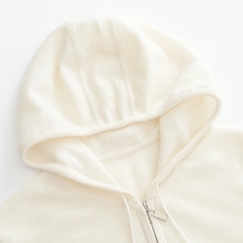 100% Cashmere, Cashmere hooded cardigan — Grey Zip, 14–15.5µm, Cashmere Garment / Women — detail view 7