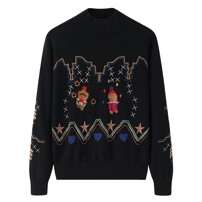 Cashmere crew-neck sweater — Red Jacquard