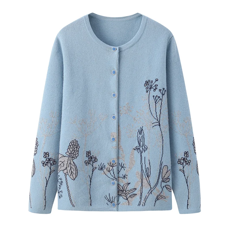 Cashmere crew-neck sweater — Red Embroidered bell sleeve