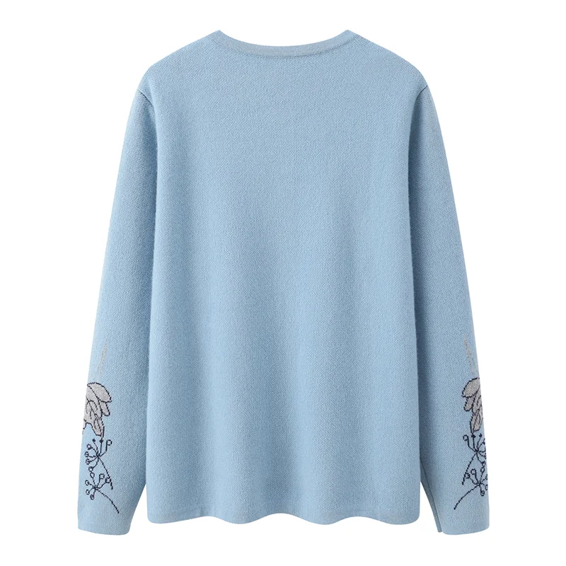 100% Cashmere, Cashmere crew-neck sweater — Red Embroidered bell sleeve, 14–15.5µm, Cashmere Garment / Women — detail view 2
