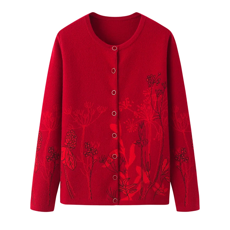 100% Cashmere, Cashmere crew-neck sweater — Red Embroidered bell sleeve, 14–15.5µm, Cashmere Garment / Women — detail view 3