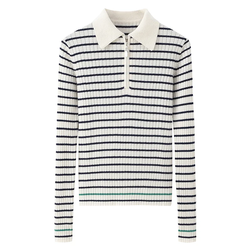 Cashmere crew-neck sweater — Striped long
