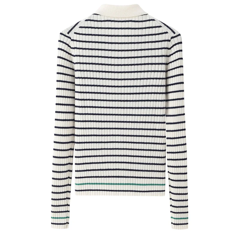 100% Cashmere, Cashmere crew-neck sweater — Striped long, 14–15.5µm, Cashmere Garment / Women — detail view 2