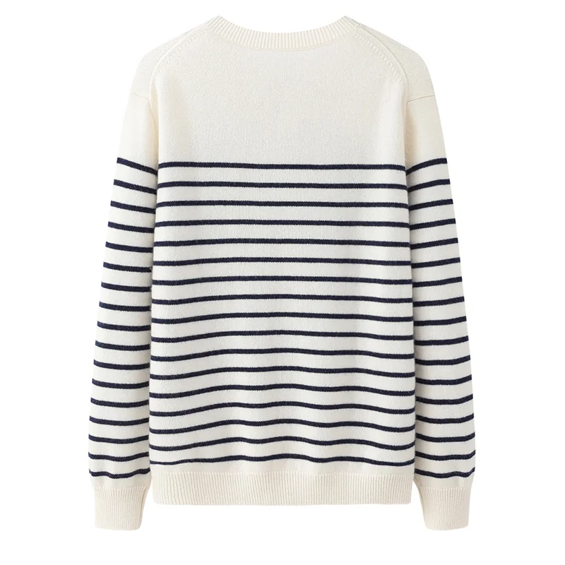 100% Cashmere, Cashmere crew-neck sweater — Striped, 14–15.5µm, Cashmere Garment / Women — detail view 2