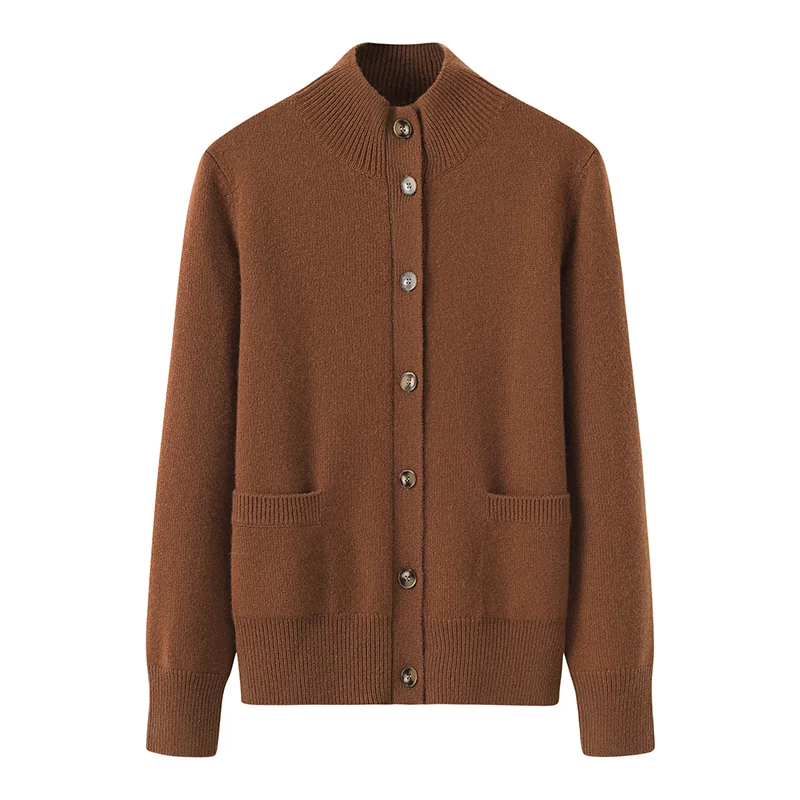 100% Cashmere, Cashmere button-front cardigan — Orange, 14–15.5µm, Cashmere Garment / Women — detail view 3
