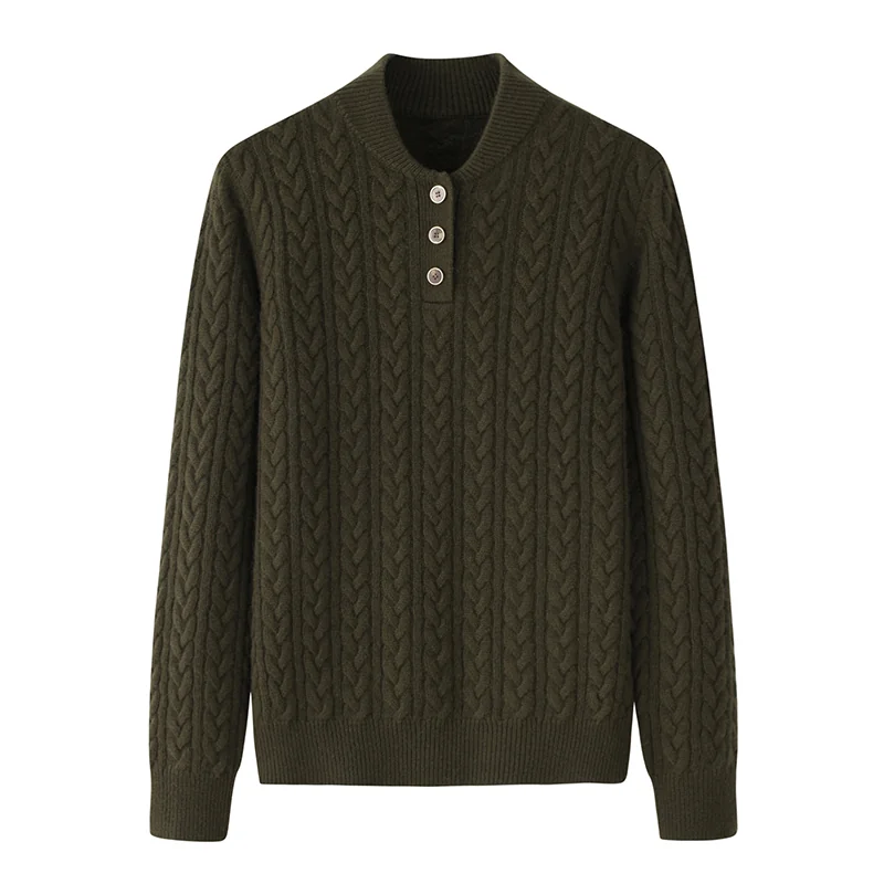 100% Cashmere, Cashmere button-front cardigan — Green, 14–15.5µm, Cashmere Garment / Women — detail view 3