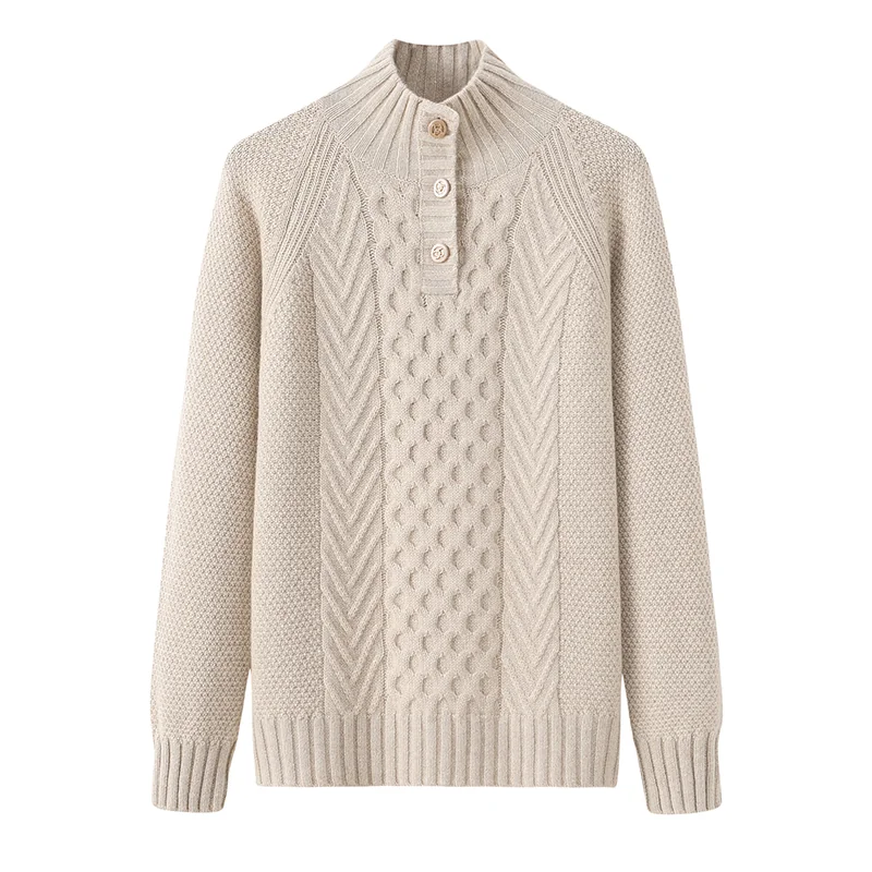 100% Cashmere, Cashmere zip-neck sweater — White Half-zip, 14–15.5µm, Cashmere Garment / Women — detail view 3