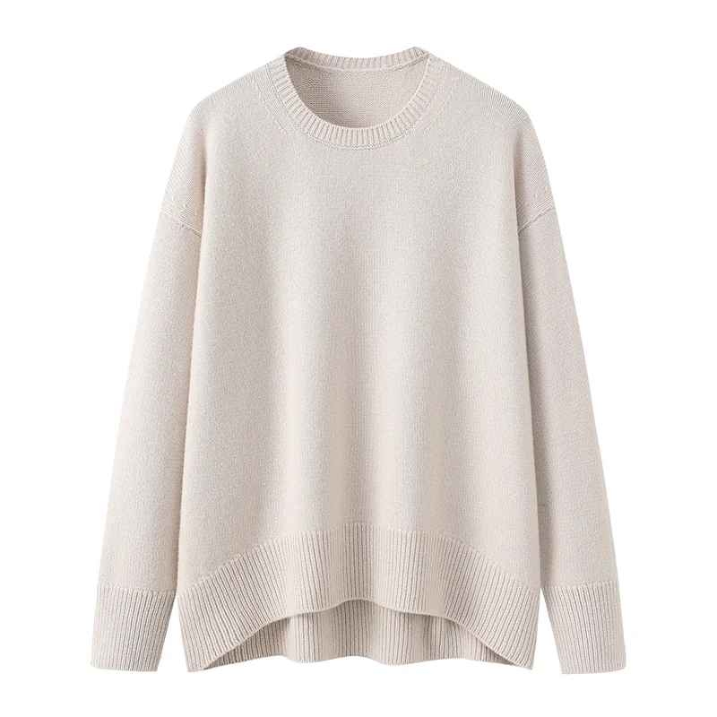 100% Cashmere, Cashmere crew-neck sweater — White, 14–15.5µm, Cashmere Garment / Women — detail view 3