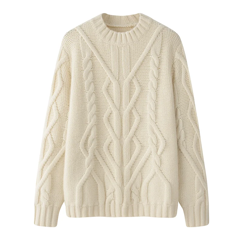 100% Cashmere, Cashmere crew-neck sweater — Orange Cable, 14–15.5µm, Cashmere Garment / Women — detail view 2