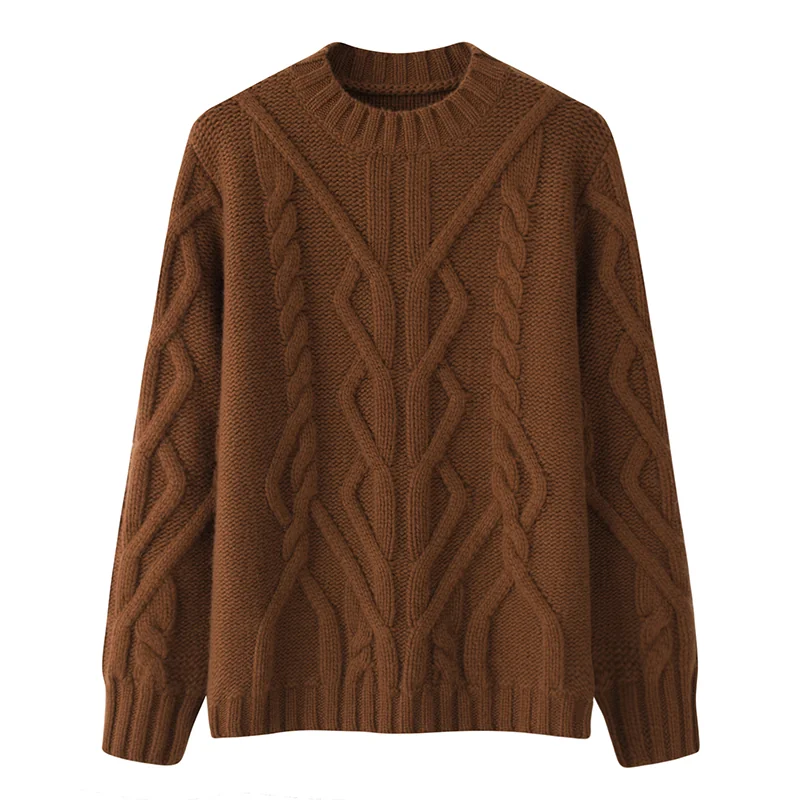 100% Cashmere, Cashmere crew-neck sweater — Orange Cable, 14–15.5µm, Cashmere Garment / Women — detail view 3