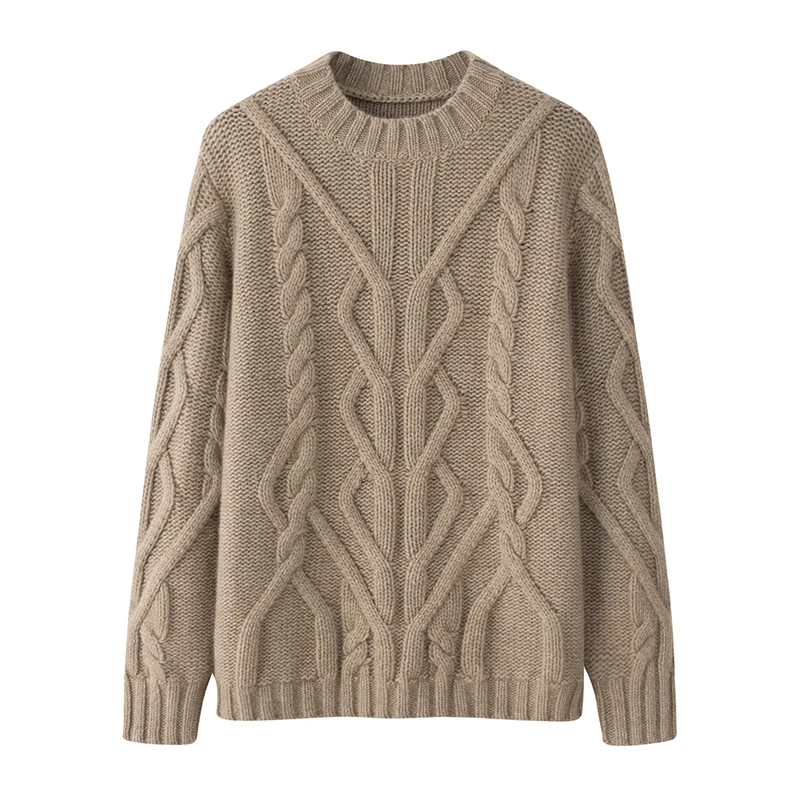 100% Cashmere, Cashmere crew-neck sweater — Orange Cable, 14–15.5µm, Cashmere Garment / Women — detail view 4