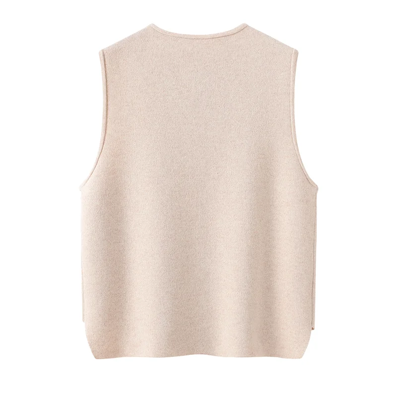 100% Cashmere, Cashmere sleeveless vest — Camel, 14–15.5µm, Cashmere Garment / Women — detail view 2