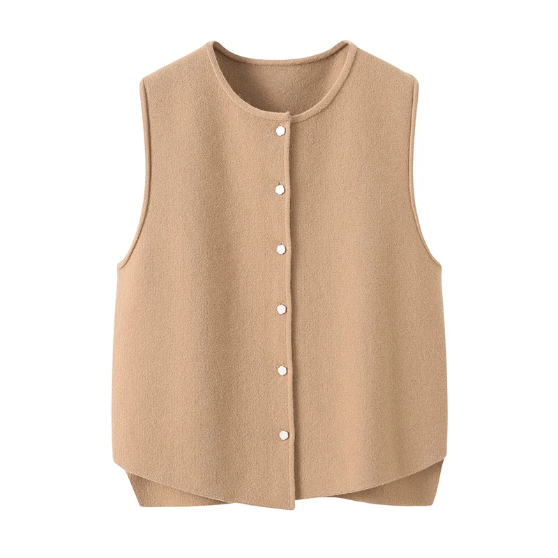 100% Cashmere, Cashmere sleeveless vest — Camel, 14–15.5µm, Cashmere Garment / Women — detail view 5