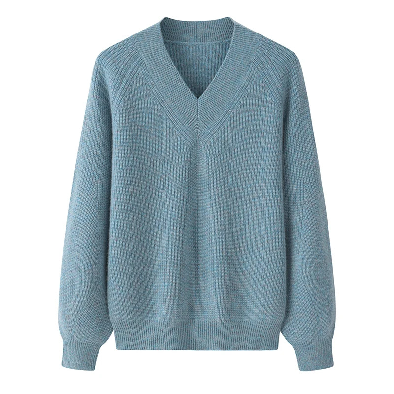 100% Cashmere, Cashmere V-neck sweater — Grey, 14–15.5µm, Cashmere Garment / Women — detail view 4